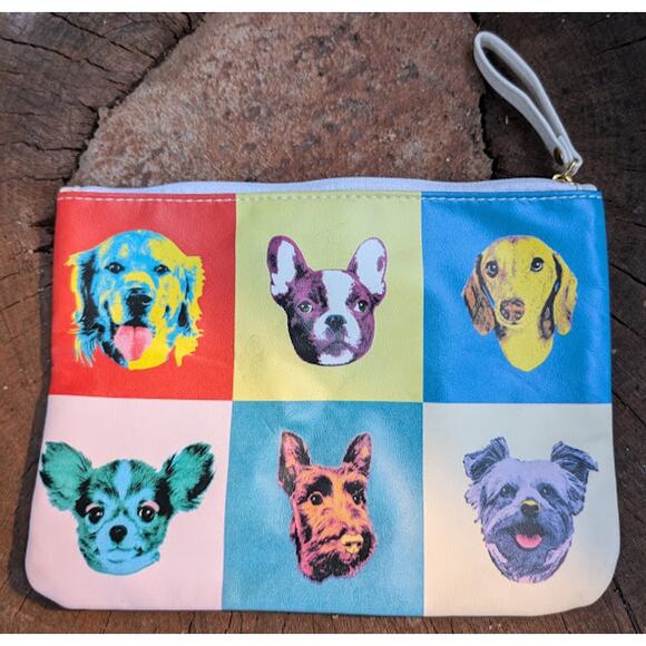 Fringe Studio Bags Leather Fringe Small Pouch Multicolor Dog Print cosmetic bag - Picture 2 of 3